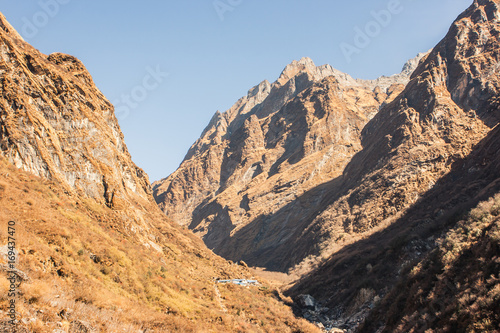 View of the Machapuchare, on the Annapurna Base Camp Trek, Nepal