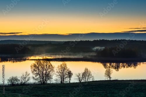 Dawn over the lake Pozezdrze on Masuria  Poland