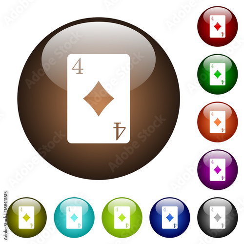 Four of diamonds card color glass buttons
