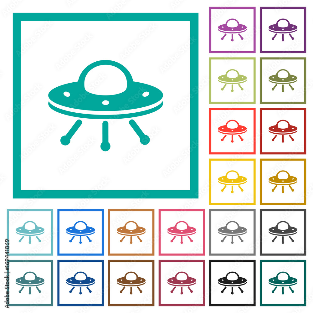 UFO flat color icons with quadrant frames UFO flat color icons with quadrant frames