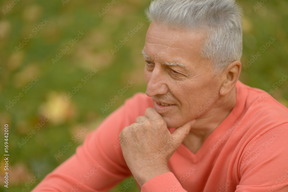 senior man thinking in park senior man thinking in park