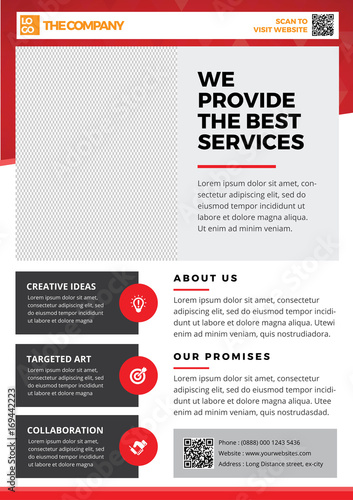 The Company A4 Flyer Template for professional agency in red - style 3