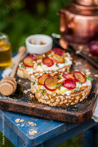 Grape Bruschetta Served for Breakfast