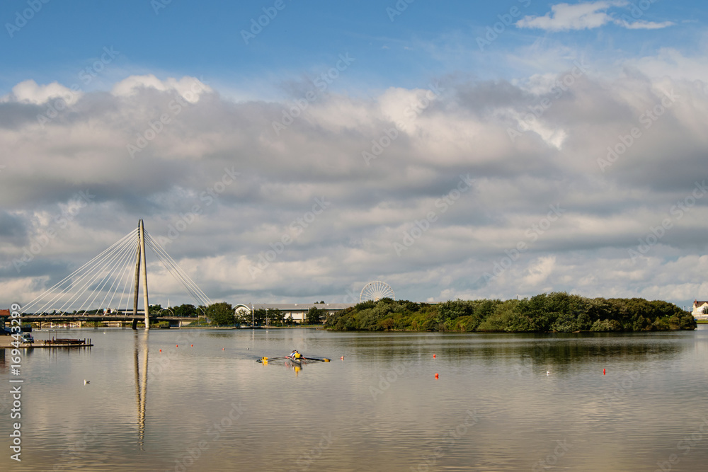 Rowing on river in Southport, Britain Rowing on river in Southport, Britain