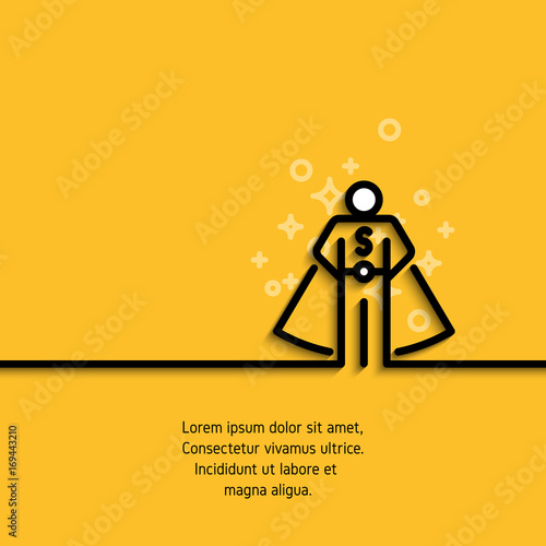 Line icon of online consultant. Personal assistant, superhero, person who can help concept banner. Vector illustration on yellow background. Contour graphic image