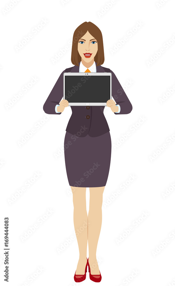 Businesswoman showing blank digital tablet PC Businesswoman showing blank digital tablet PC