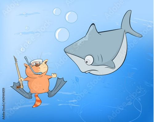  Illustration of a Cute Cat Underwater Adventures
