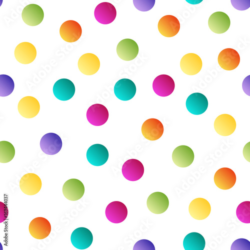 Colorful bright polka dot seamless pattern on white background .