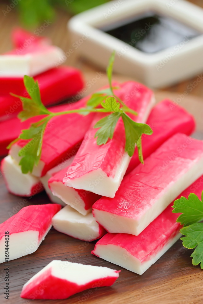 Crab sticks prepared for eating Crab sticks prepared for eating