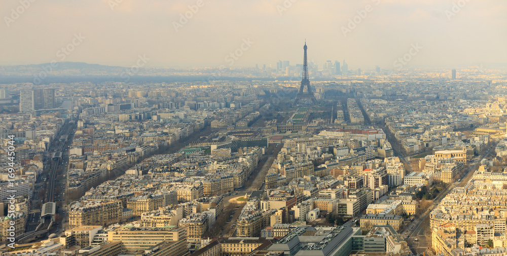 Wide panorama of Paris city with Eiffel tower