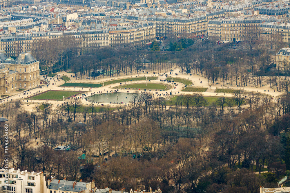 Panorama of Luxembourg garden in Paris