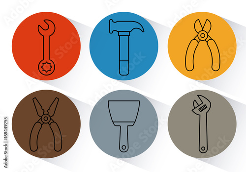 repair tools related icons over colorful circles and white background vector illustration