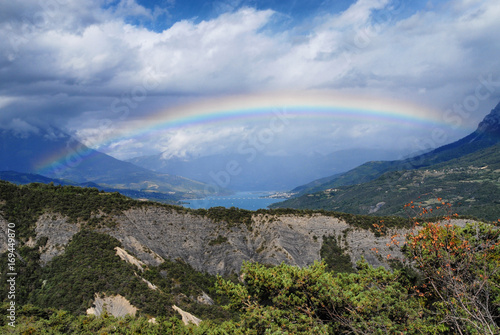 Mountain landscape with a rainbow