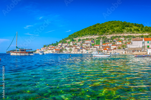 Visisland landscape Croatia. / Seafront view at famous adriatic travel resort in South of Croatia, Island Vis scenery. 