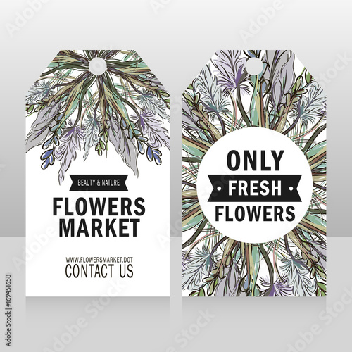 Vector composition of meadow flowers. Ticket, card