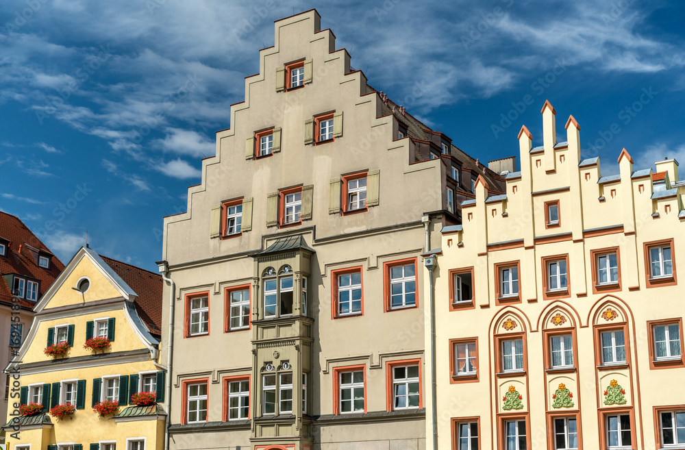 Buildings on Arnulfsplatz Square in the Old Town of Regensburg, Germany