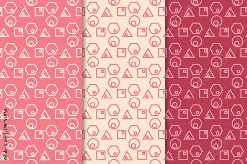 Geometric set of cherry red seamless patterns for design