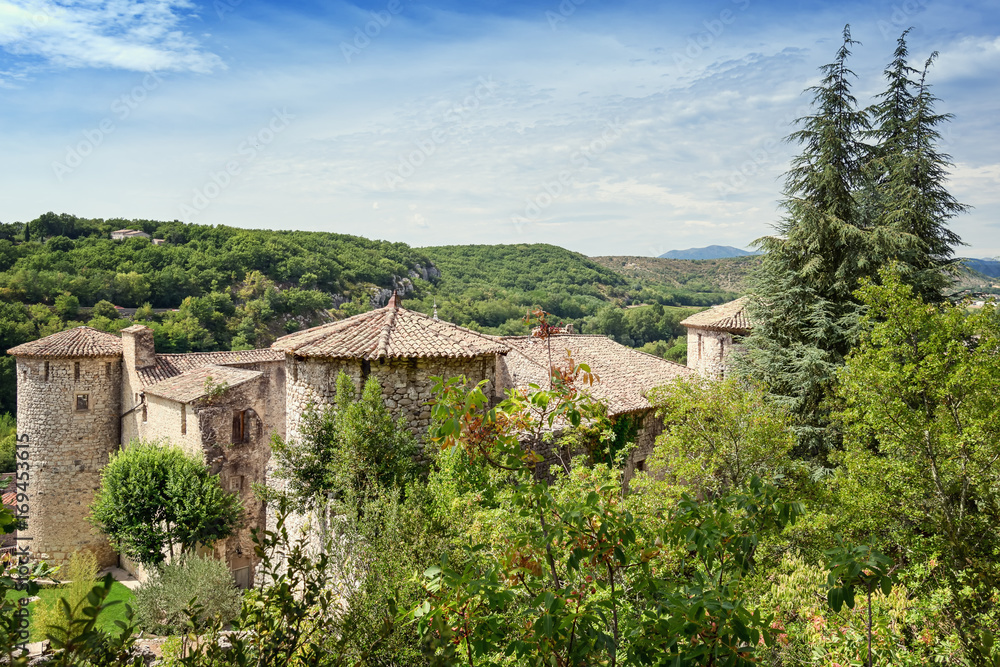 The Chateau of Vogue on the banks of the Ardeche in France