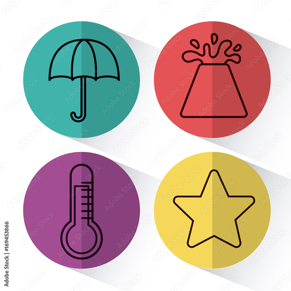 weather related icons over colorful circles and white background vector illustration