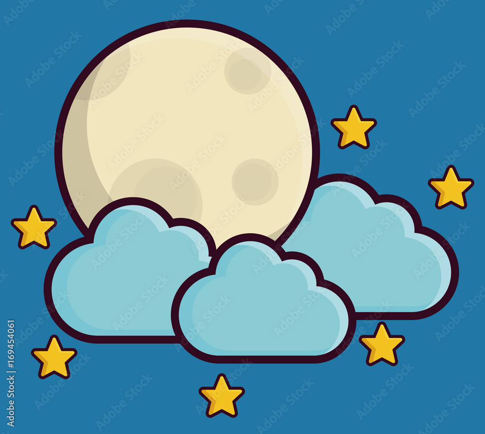 moon and clouds icon over blue background colorful design vector illustration