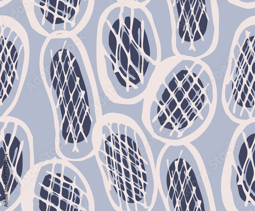 Abstract roughly hatched oval shapes with gray