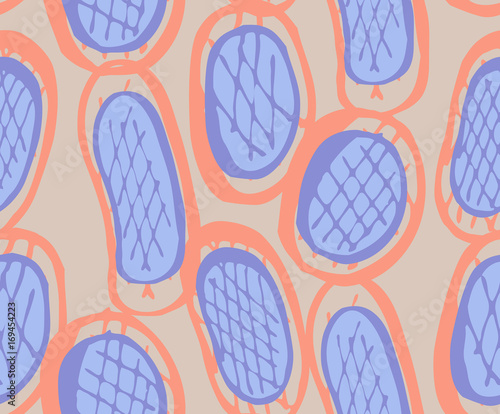 Abstract roughly hatched oval shapes with orange