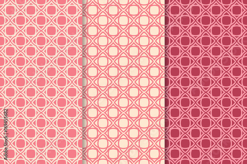 Geometric cherry pink set of seamless patterns