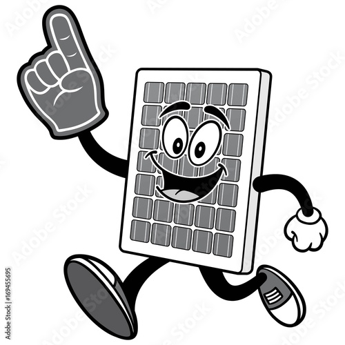 Solar Panel Running with Foam Finger Illustration 