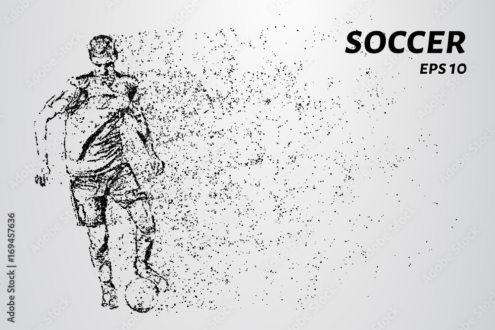 Soccer of the particles carries in the wind. Silhouette of a soccer player from circles. Soccer of the particles carries in the wind. Silhouette of a soccer player from circles.