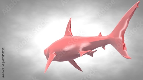 3d rendering of a reflective fish shape swimming with fins