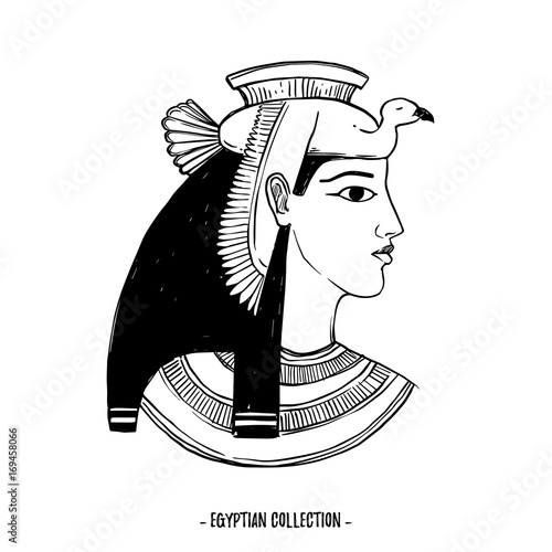 Hand drawn vector illustration - Egyptian collection. The gods of ancient Egypt, Goddess Isis. Perfect for invitation, web, postcard, poster, textile, print etc.