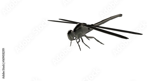 3d rendering of a reflective dragonfly insect flying in the air