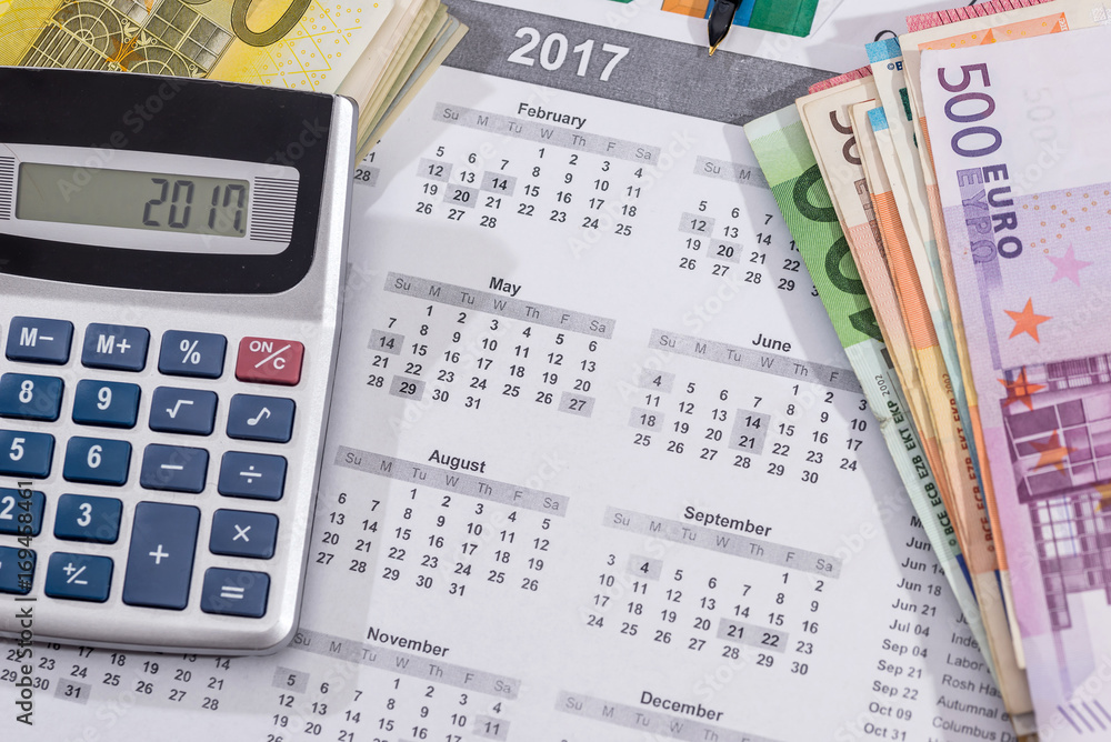 2017 calendar with euro bills with calculator pen 2017 calendar with euro bills with calculator pen
