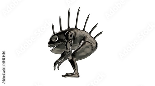 3d rendering of a reflectivemonster shape  with scary spikes
