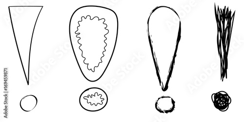 Set of hand drawn exclamation marks. Vector.
