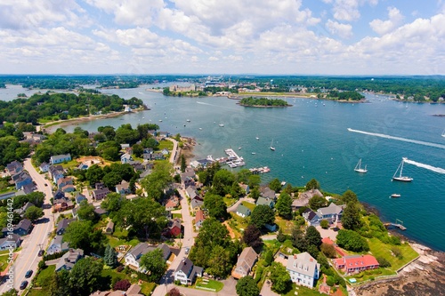 Portsmouth Harbor aerial view in summer, New Castle, New Hampshire, USA. photo