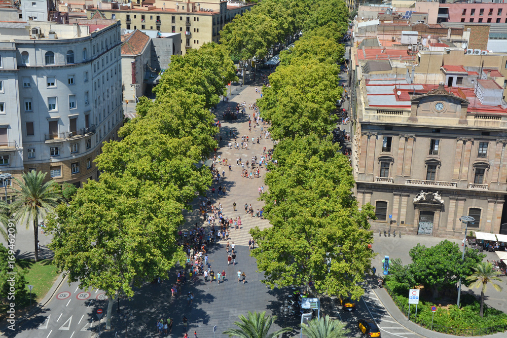 Obraz premium Top view on La Rambla in Barcelona