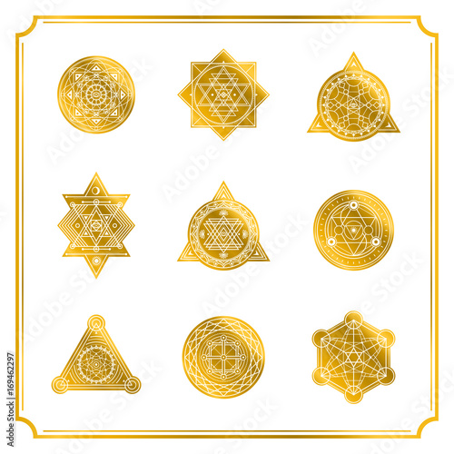 Sacred shapes with frame on white background . Vector .