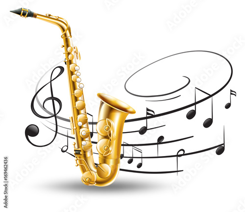Saxophone with music notes in background