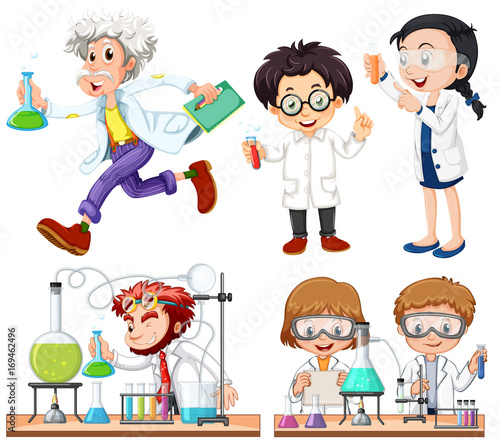 Many scientists doing experiment