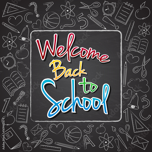 Back to School - design with frame of doodles. Vector.
