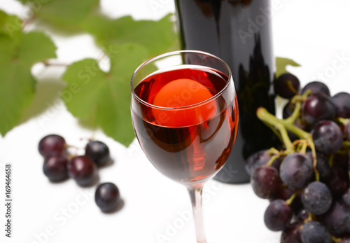 Glass of red wine - white background