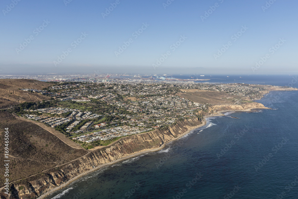 Aerial view of the San Pedro coast in Los Angeles, California.