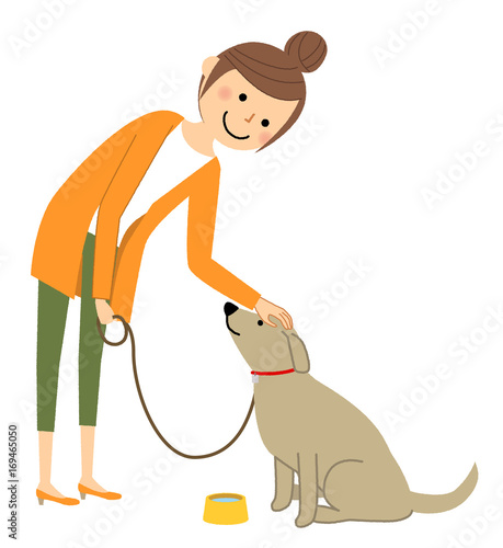 若い女性　ママ　犬の散歩