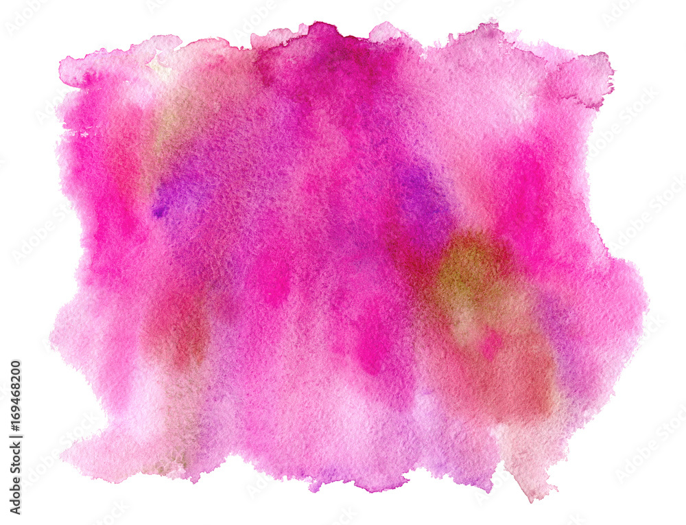 Pink watery spreading illustration.Abstract watercolor hand drawn image.Purple splash.White background.