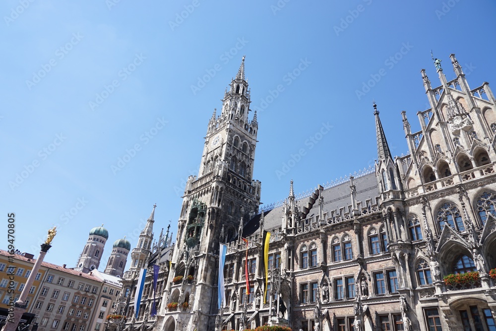 Stadtpanorama München: Marienplatz, Rathaus, Frauenkirche, Mariensäule 