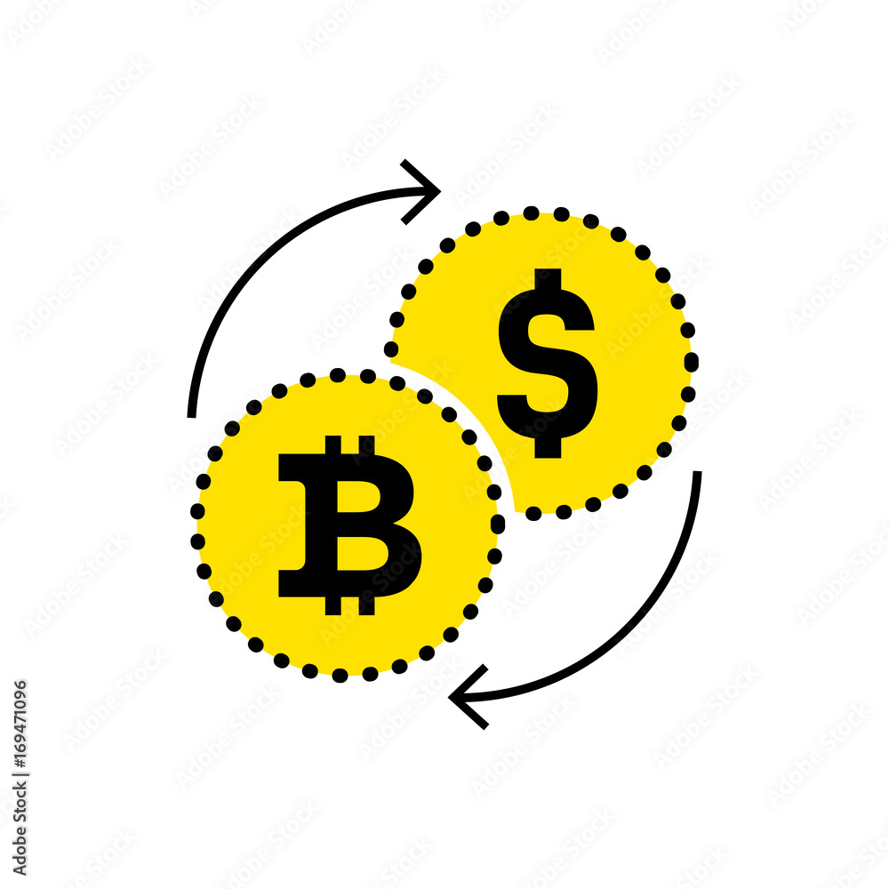 Abstract sign dollar to bitcoin exchange icon. Flat design. Vector illustration isolated white background for website or app and etc. Abstract sign dollar to bitcoin exchange icon. Flat design. Vector illustration isolated white background for website or app and etc.