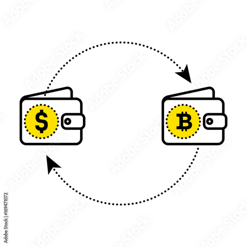 Abstract sign exchange of currency in the form of a smile. Dollar bitcoin exchange. Flat design. Vector illustration isolated white background for website or app and etc.