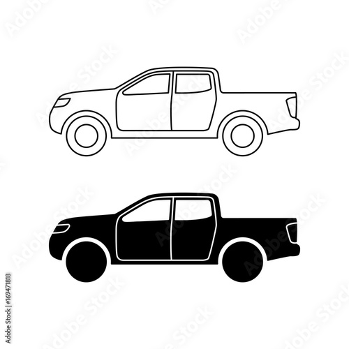 pickup car icon line and black fill on white background