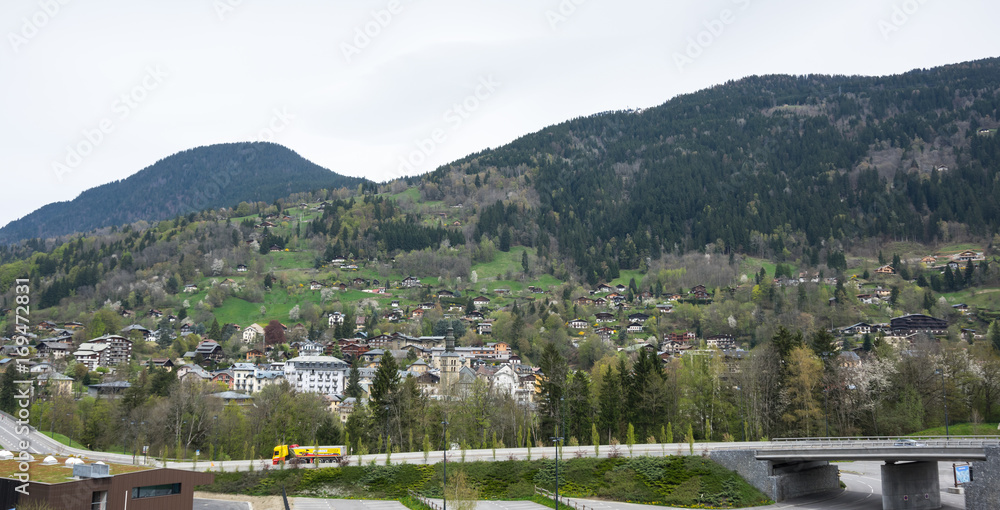 Fototapeta premium Panoramic view of french Alps and Saint-Gervais-les-Bains